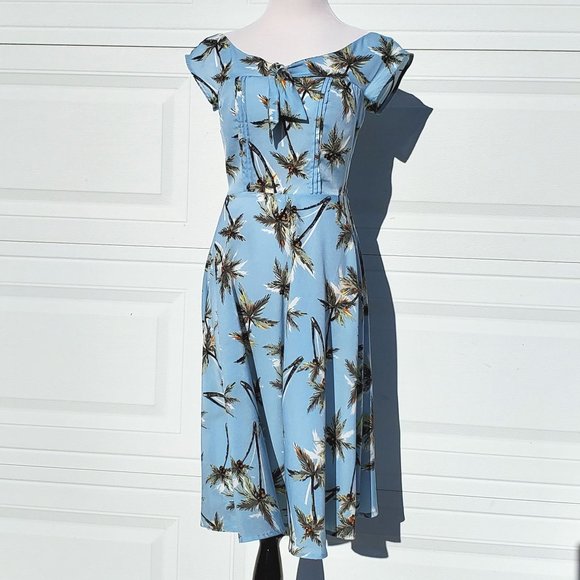 Unique Vintage Dresses & Skirts - Havilland 40's Style Palm Tree Print Dress Retro